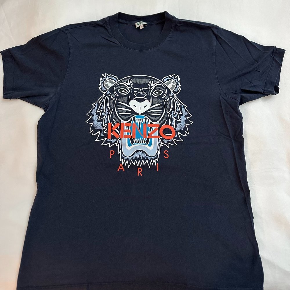KENZO Tiger Logo Printed Short-Sleeved Men's Dark Blue Tshirt